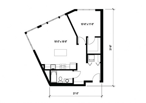 Stack House Apartments in Seattle, Washington 1x1 Floor Plan